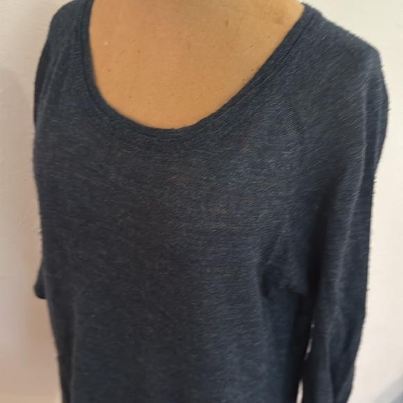 Theory S alpaca blend short sleeve tie cinch bottom textured Blue Knit sweater - Picture 2 of 6